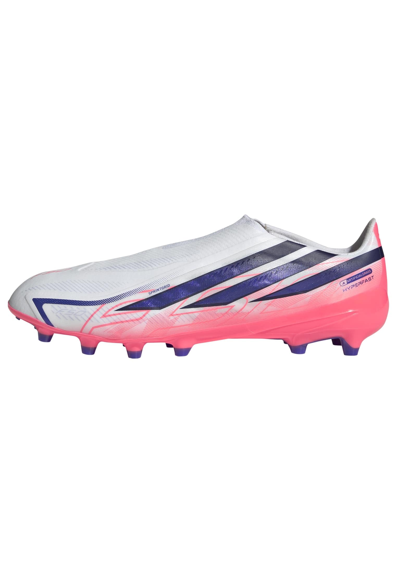 adidas Unisex F50 Hyperfast League Laceless Artificial Ground Football Boots Shoes, FTWR White/Solar Purple/Solar Turbo, 12.5 UK