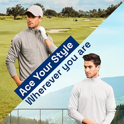 Miniatura 7 de Camisa de golf de manga larga para hombre, con cremallera de 14, camisetas de protección solar UPF 50, ligera, atlética
