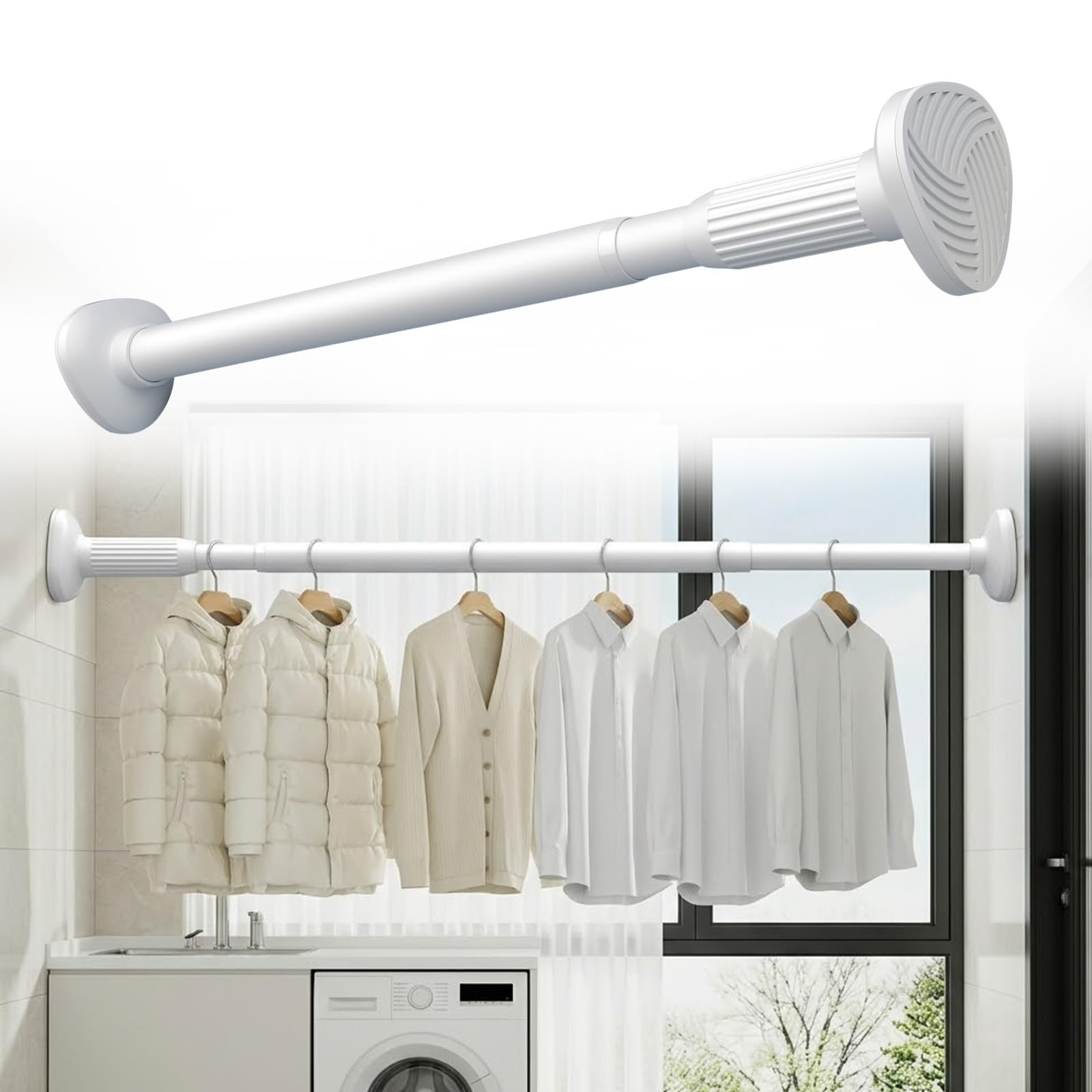 Tringle à Rideau Extensible Barre Douche Réglable Sans Percage 40-250 cm Tringle Télescopique Acier Inoxydable pour Armoire Portes Fenêtre(Blanc,(43-79")110-200cm)