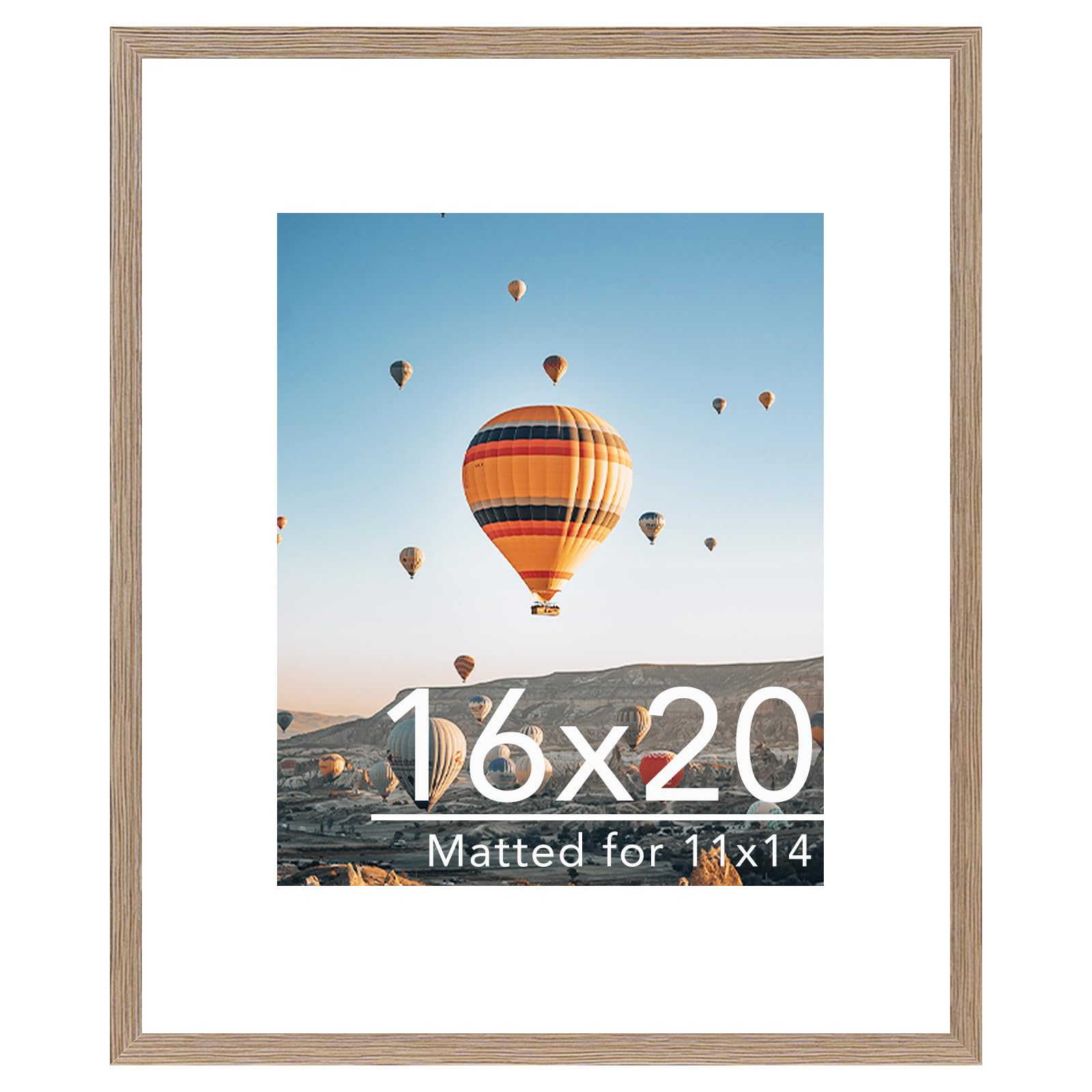 JCJMY 16x20 Picture Frame with 11x14 Mat, Display Photo 11x14 with Mat or 16 x 20 Without Mat, Wall Hanging Large 16 by 20 Poster Frame with Plexiglass, Rustic Brown