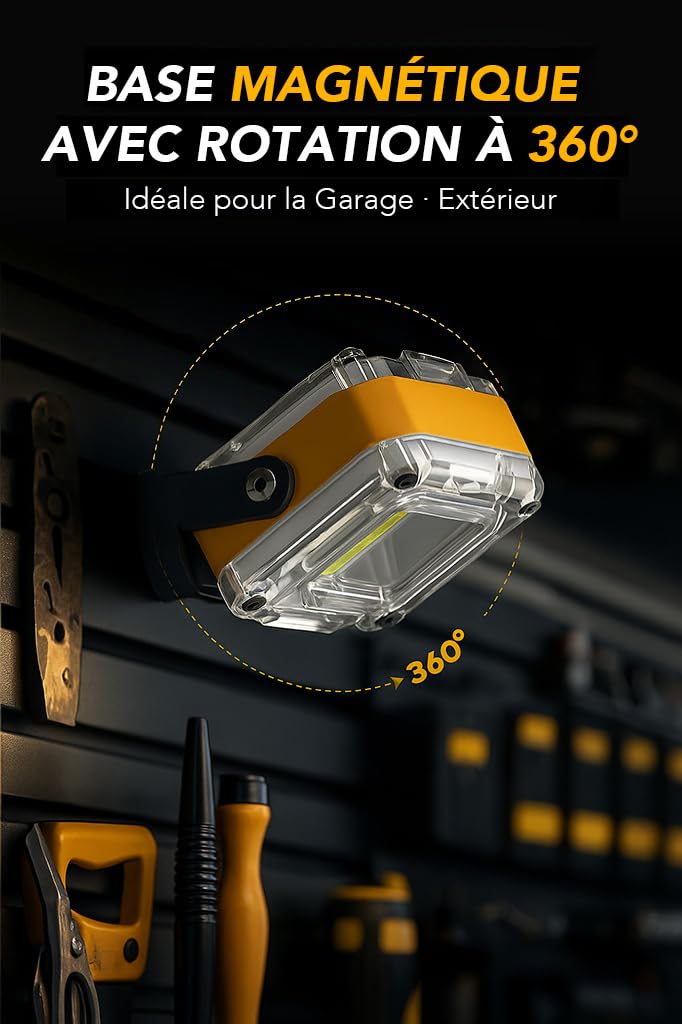 Mini Projecteur LED Rechargeable 2 Pack, 1500mAh, 8 Modes 1200 LM | EDC Eclairage Chantier Portable, Magnétique, Lumière Rouge et Bleue pour Atelier, Chantier, Mécanique Auto