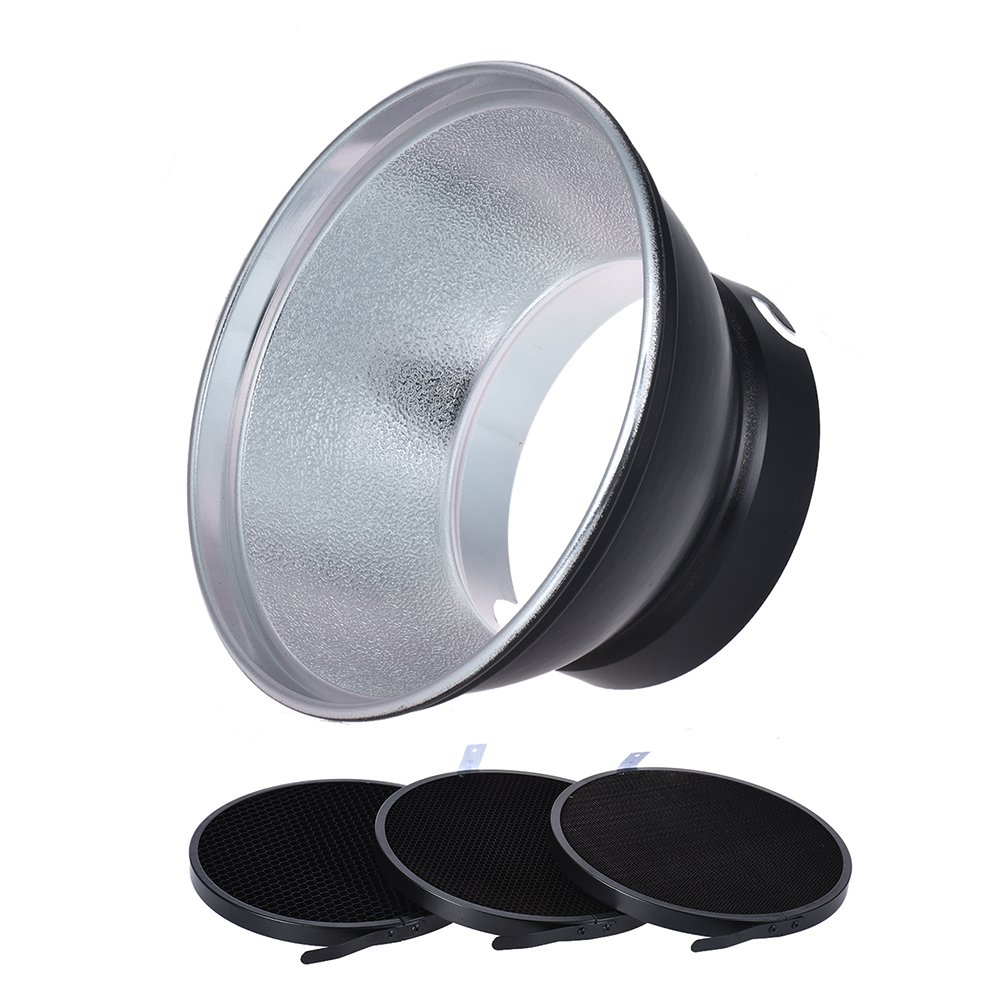 'Andoer 7 180 mm Elinchrom réflecteur standard Mont Diffuseur Abat-jour avec 10 ° 30 ° 50 ° Grille nid d'abeille pour Elinchrom Mount Studio Strobe Flash Speedlite