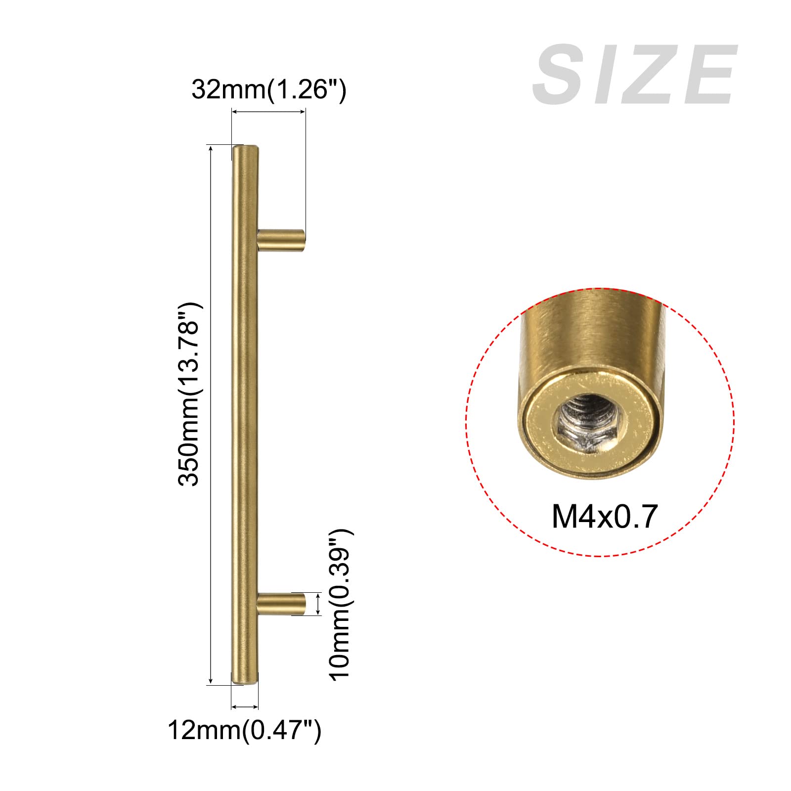 METALLIXITY T Bar Pull Handle (224mm/8.8'') Hole Center Distance, (12mm/0.47'') Dia, Stainless Steel Cabinetry Pulls - Image 2