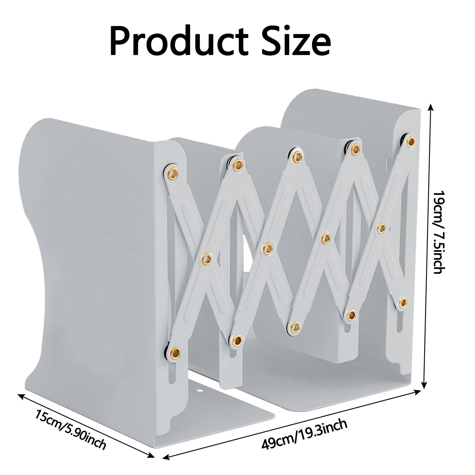 Book Ends, Adjustable Metal Book Ends for Shelves Heavy Duty Expandable Bookends - Image 2