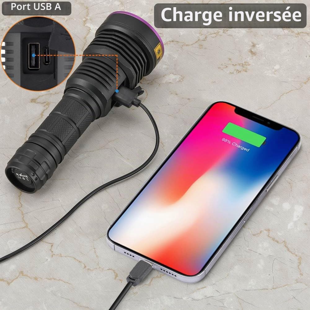 Alonefire SV43 36W Lampe Torche UV LED 365nm Rechargeable Lampe Ultraviolet Lumiere Noire Détecteur D'urine pour Resine, Peinture, Scorpion, Minéraux avec Lunettes de Protection UV, Pile Incluse