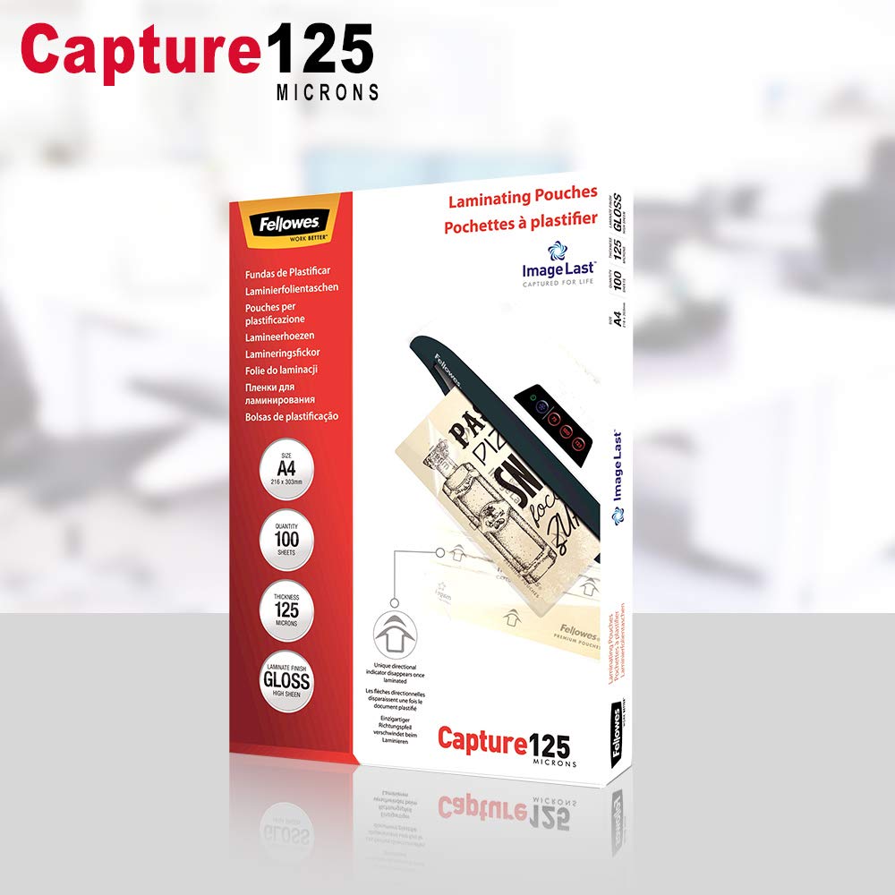 Fellowes A3 Laminiergerät Saturn 3i für 80-125 Micron Folien, 60 Sek. Aufwärmzeit, staufreies Laminieren, inkl. 10 gratis A4 Laminierfolien & ImageLast Laminierfolien 125 Mikron, DIN A4 (100er Pack)