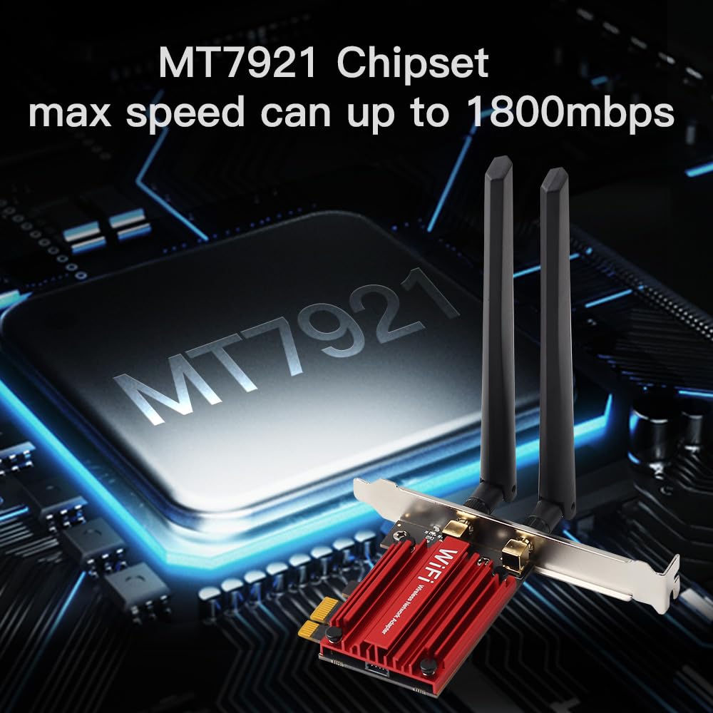 Carte PCIe WiFi 6 avec Bluetooth 5.2 pour bureau, AX1800 Dual Band 2.4G/5G, antenne à gain élevé 6 dBi, faible latence pour les jeux et le streaming, Windows 10/11