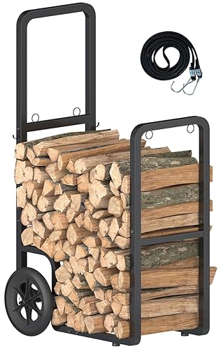 Easy-Assembly Firewood Cart, Rolling Log Carrier for Outdoor & Indoor