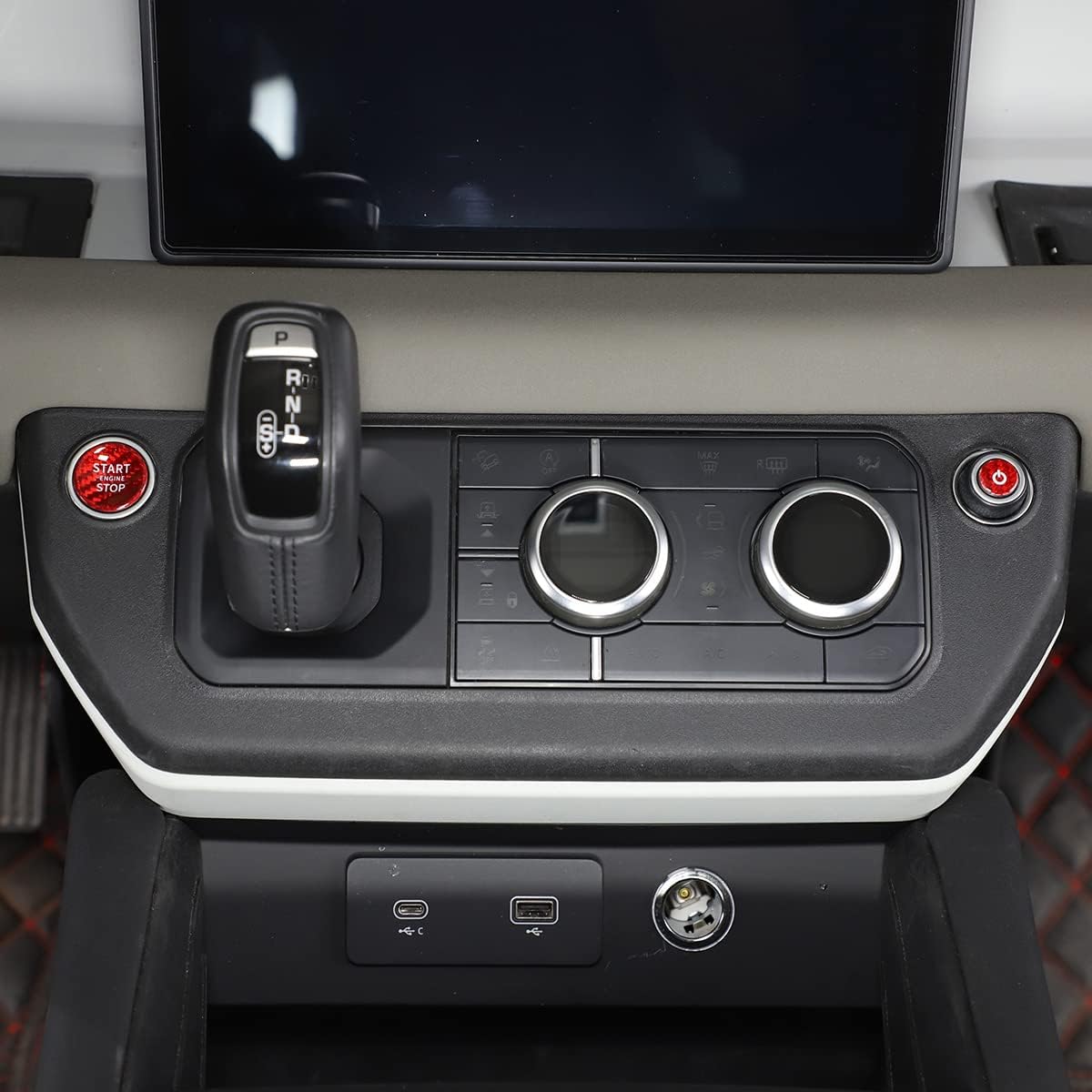 Real Carbon Fiber One Button Start/Stop Button Cover Engine Start Decorative Sticker Car Interior Accessories Fit for Land Rover Defender 2020-2021 (Carbon Fiber Red)
