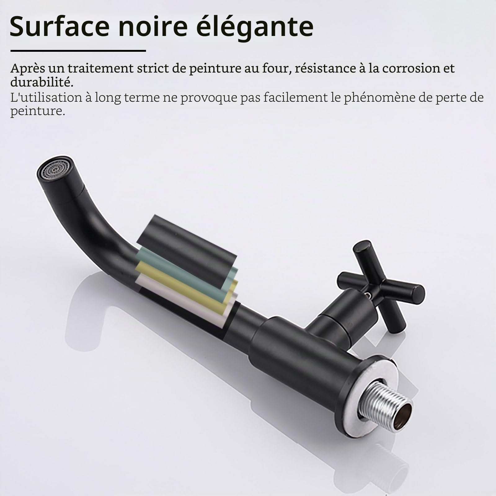 PHASAT Robinet Mural Eau Froide de salle de bain, Robinet de Jardin avec Croix Poignée pour Extérieur, évier à Vadrouille, Noir PTMP20B