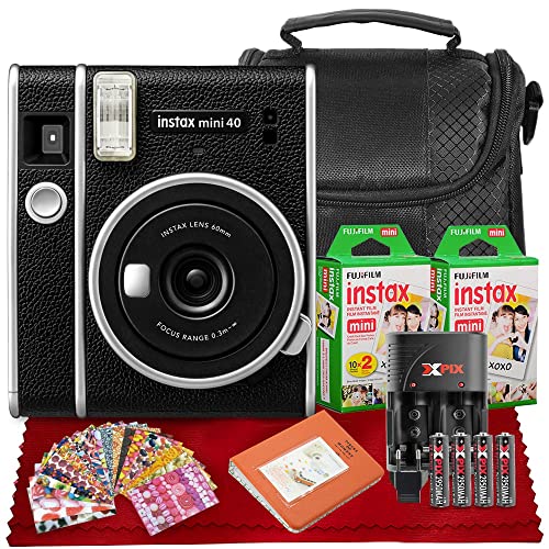 Image of Fujifilm Instax Mini 40 Instant Film Camera with 40 Sheets Instant Mini Film, AA Batteries, Battery Charger, Frames, Stickers & Photo Album in Deluxe Accessories Bundle Perfect for Photographers