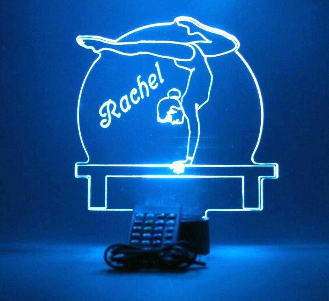 Gymnast on Beam Night Light Up Lamp LED Personalized Name Free Engraved Gymnastics Athlete Gymnasts Tumbler Desk Table Lamp, Sport Gymnastics - Team Club School,16 Color Options, Great Gift