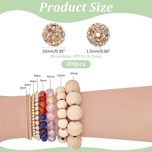 Miniatura 165 de Pandahall - Bolas de arcilla de 10 mm, tipo discoteca con 100 unidades, cuentas de polímero de arcilla con diamantes de imitación, creaciones