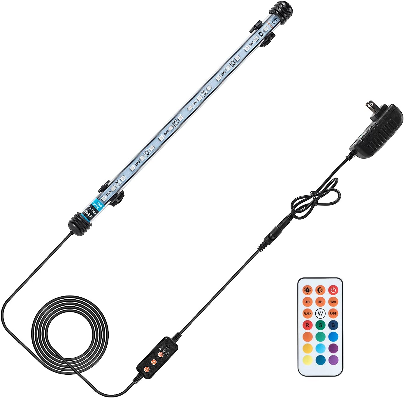 XY-Firestar RGB Aquarium Light Submersible with Timer and Dimmer Fish Tank Light with Remote Control Multicolor Fish Light, Auto Turn…