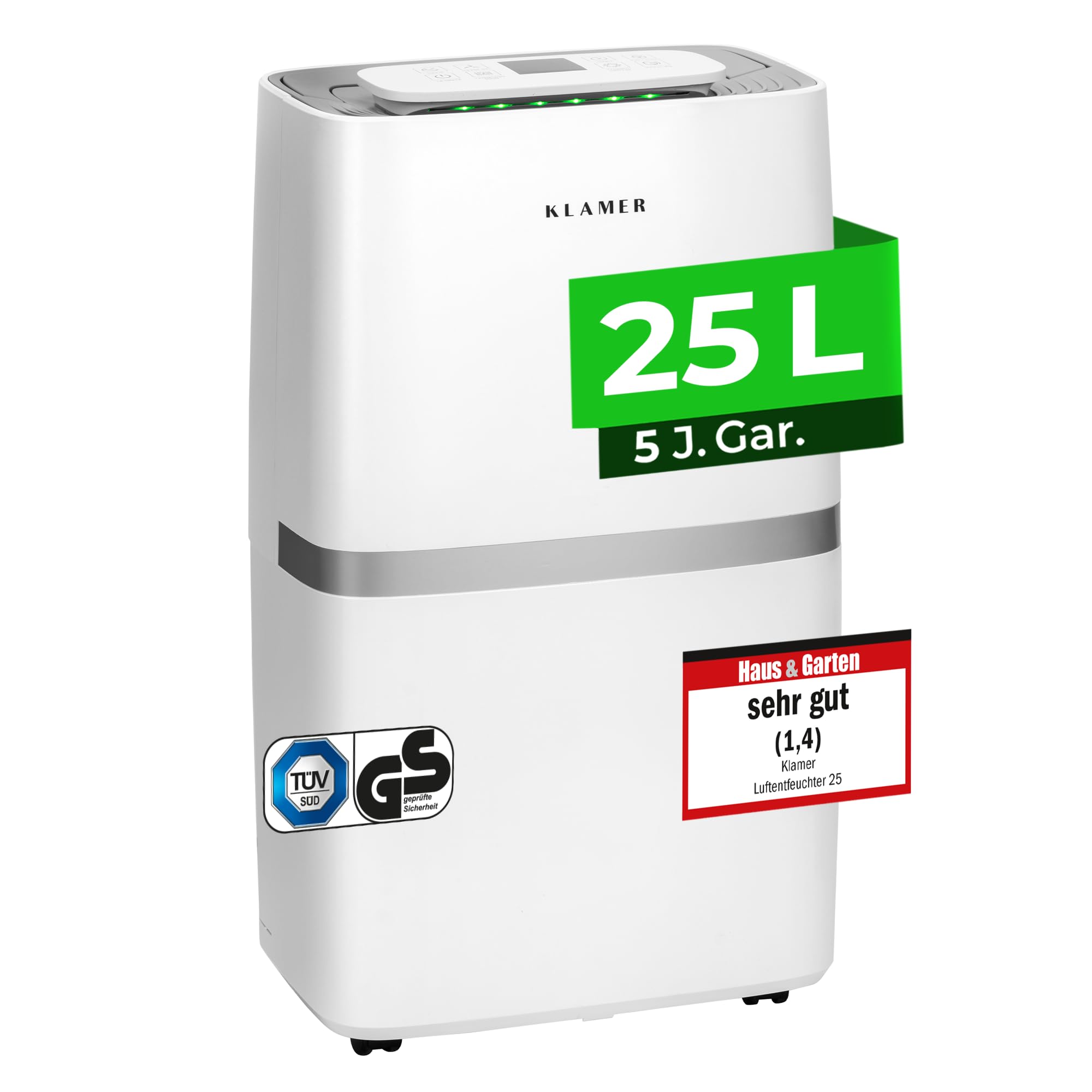 KLAMER Electric Dehumidifier 25 L in 24 Hours with 5.5 L Tank - Quiet, Energy-Efficient Room Dehumidifier with Smart Sensor, Timer & Laundry Mode - For Mould, Moisture & Condensation