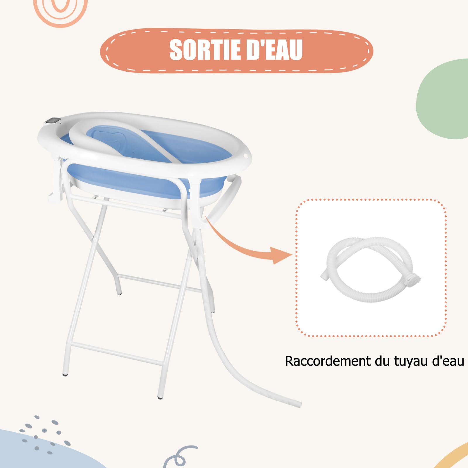 3 en 1 bañera plegable para bebé con manguera de drenaje – termómetro integrado – cojín de baño y correas de sujeción – bañera plegable para bebé escalable – regalo de nacimiento