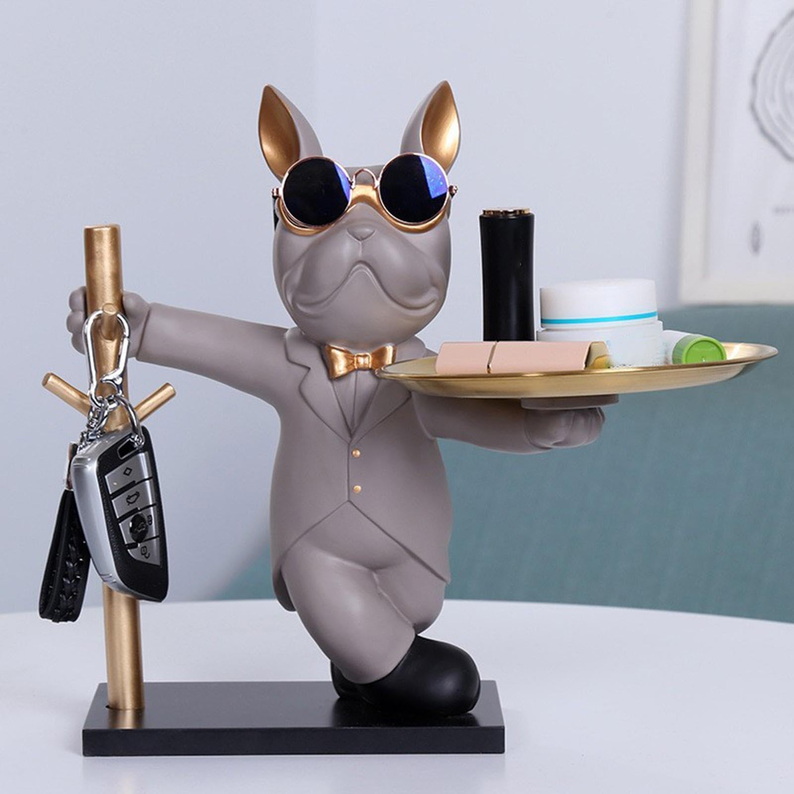 Bandeja de Bulldog Francés Decoración Francés Bulldog Francés Llave Bandeja Almacenamiento de llaves Coole Bulldog Francés Figura con Bandeja Perro Decorativo Bandeja Estatua
