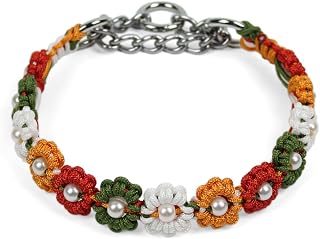 Cute Handmade Paracord Dog Collar – Unique Hand-Braided Festival Bloom Tone Multi-Color Flower Design Pet Accessory for Medium Dogs Fit 14-18" Size M