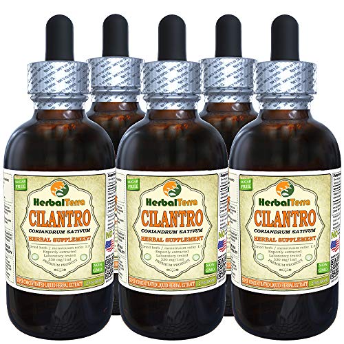 Cilantro (Coriandrum Sativum) Tincture, Organic Dried Leaves Liquid Extract (Brand Name: HerbalTerra, Proudly Made in USA) 5x2 fl.oz (5x60 ml)