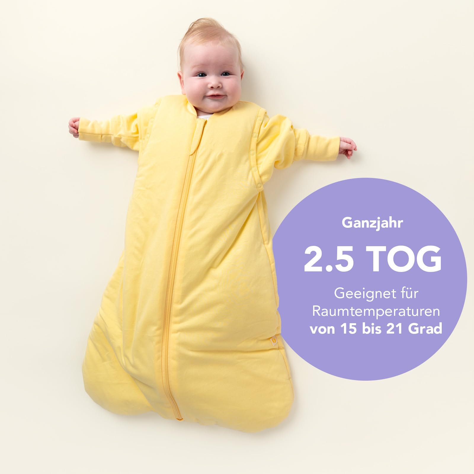 schlummersack Baby Kinder Schlafsack Ganzjahr 80 cm Popcorn | annehmbare Ärmel, gefüttert, Ganzjahresschlafsack, 2.5 Tog