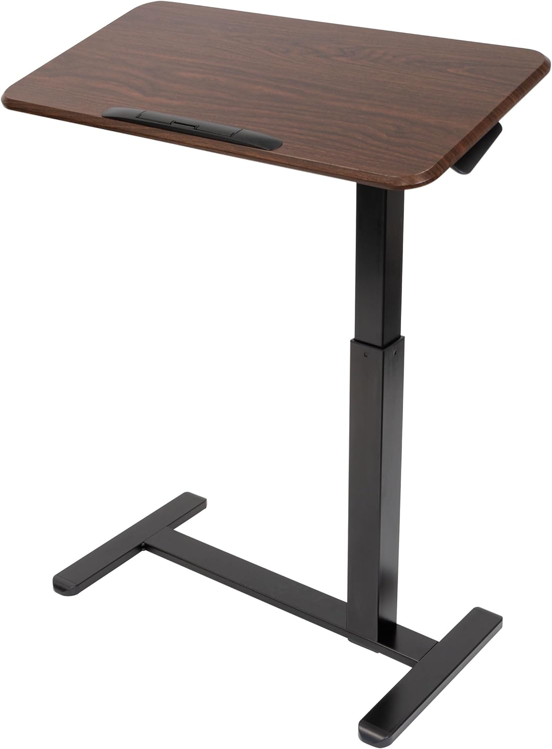 Adjustable Walnut Overbed Table with Tilting Top and Steel Base