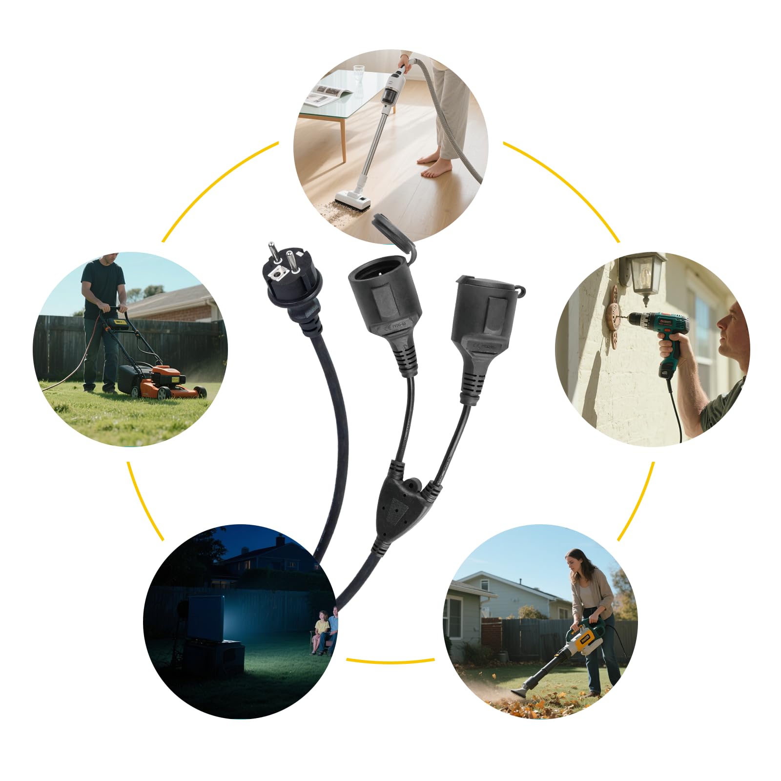 Cavo di prolunga con prese Schuko 20 m, 16 A, 250 V, per esterni, IP44, impermeabile, doppio connettore esterno per giardino, ufficio e casa