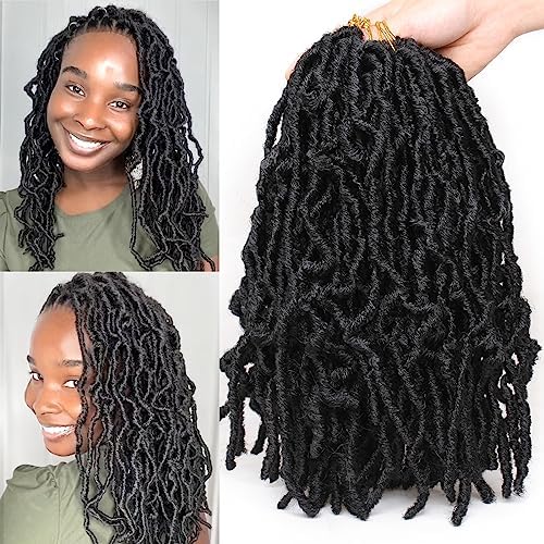 Leeven 12 Inch Short New Soft Locs Crochet Braids Hair For Distressed Butterfly Locs Hair 42 Strands Black Curly Faux Locs Crochet Braiding Hair For Women 1B#