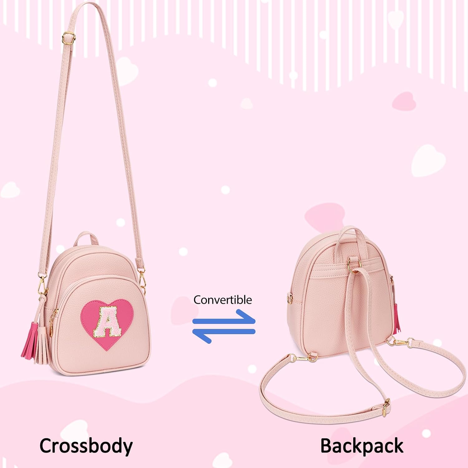 Girls Initial Mini Backpack Gifts for Kid Toddler Little Girl Teen Small Cute Heart Backpack Purse Preschool Kindergarten Bookbag，Pink-A - Image 8