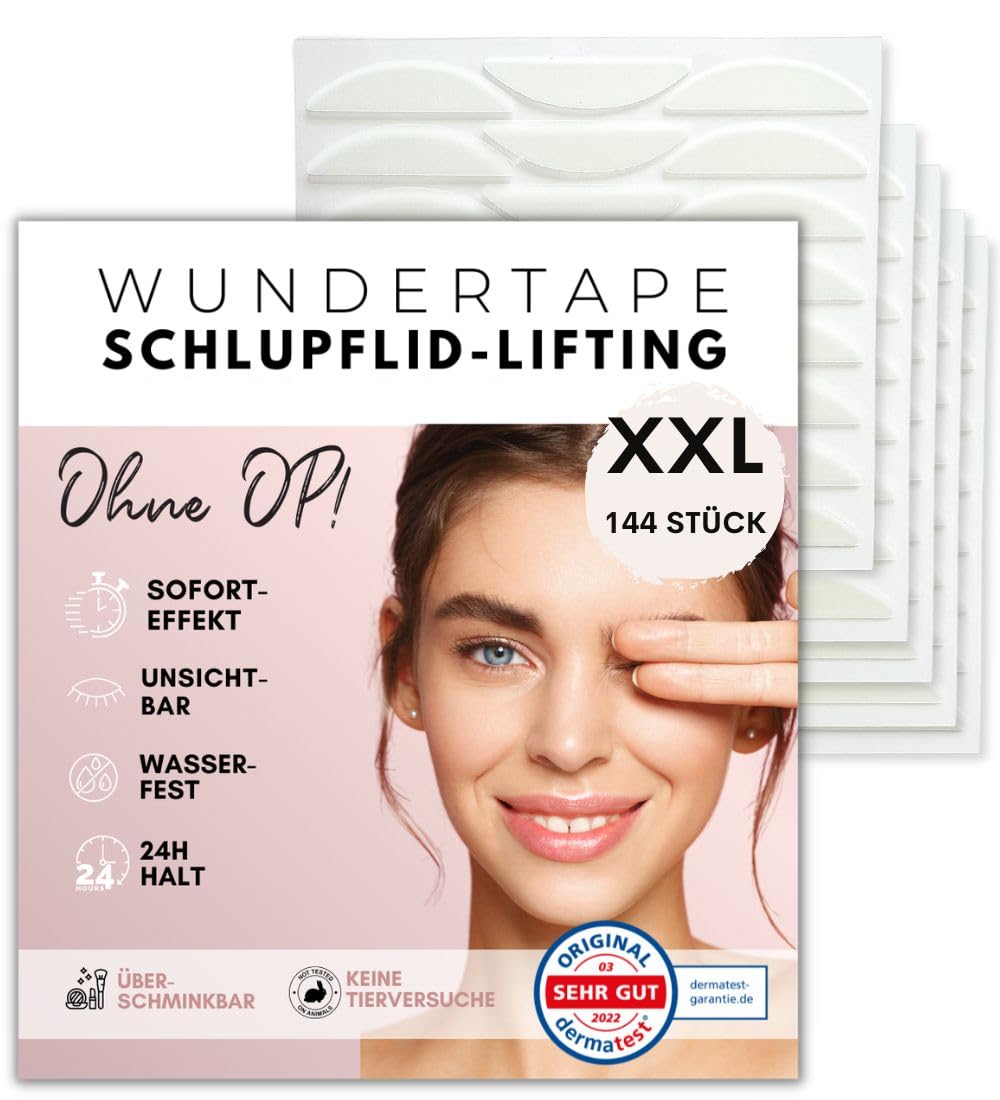 WUNDERTAPE Schlupflider Stripes Schlupflid Tape Streifen zum Augenlid-Lifting ohne OP (wasserfest, unsichtbar,24h halt, eyelid tape) Augenlid stripes unsichtbar (144 x XXL)