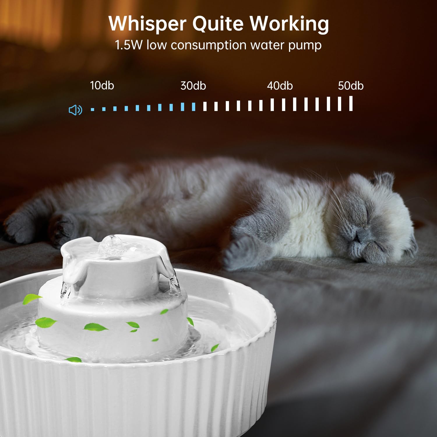 Ceramic Cat Water Fountain, 2.1L/70oz Ceramic Pet Water Fountain Automatic Cat Drinking Fountains Pet Water Bowl, Porcelain Cat Water Dispenser with Ultra-Quiet Pump for Cats and Dogs (White) - image 5