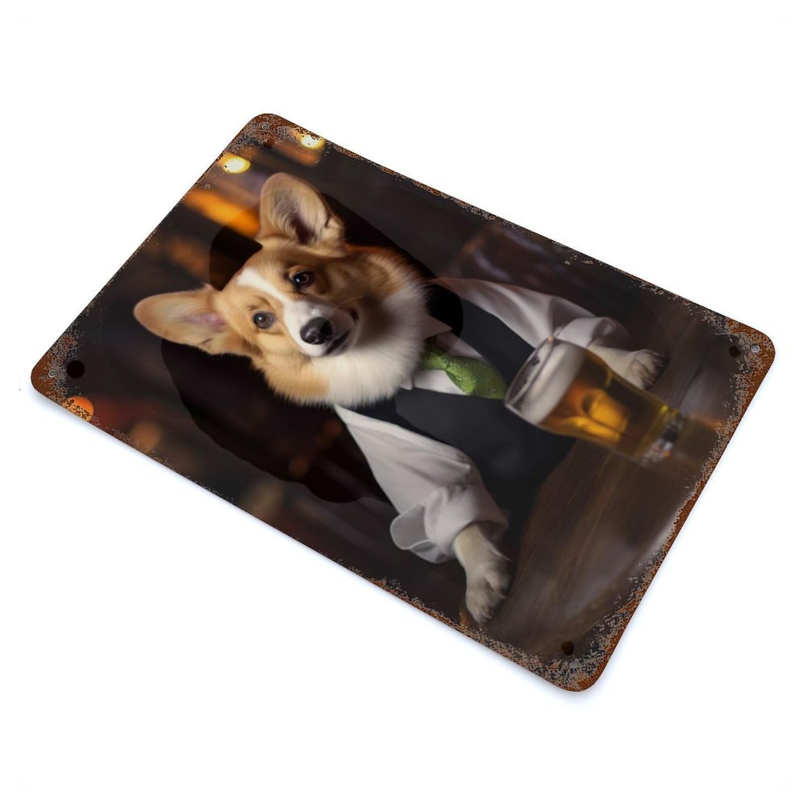 Corgi Dog in The Bar Decorative Tin Sign 11.8"x7.9", Retro Wall Decor for Living Room, Hallway And Home Decor