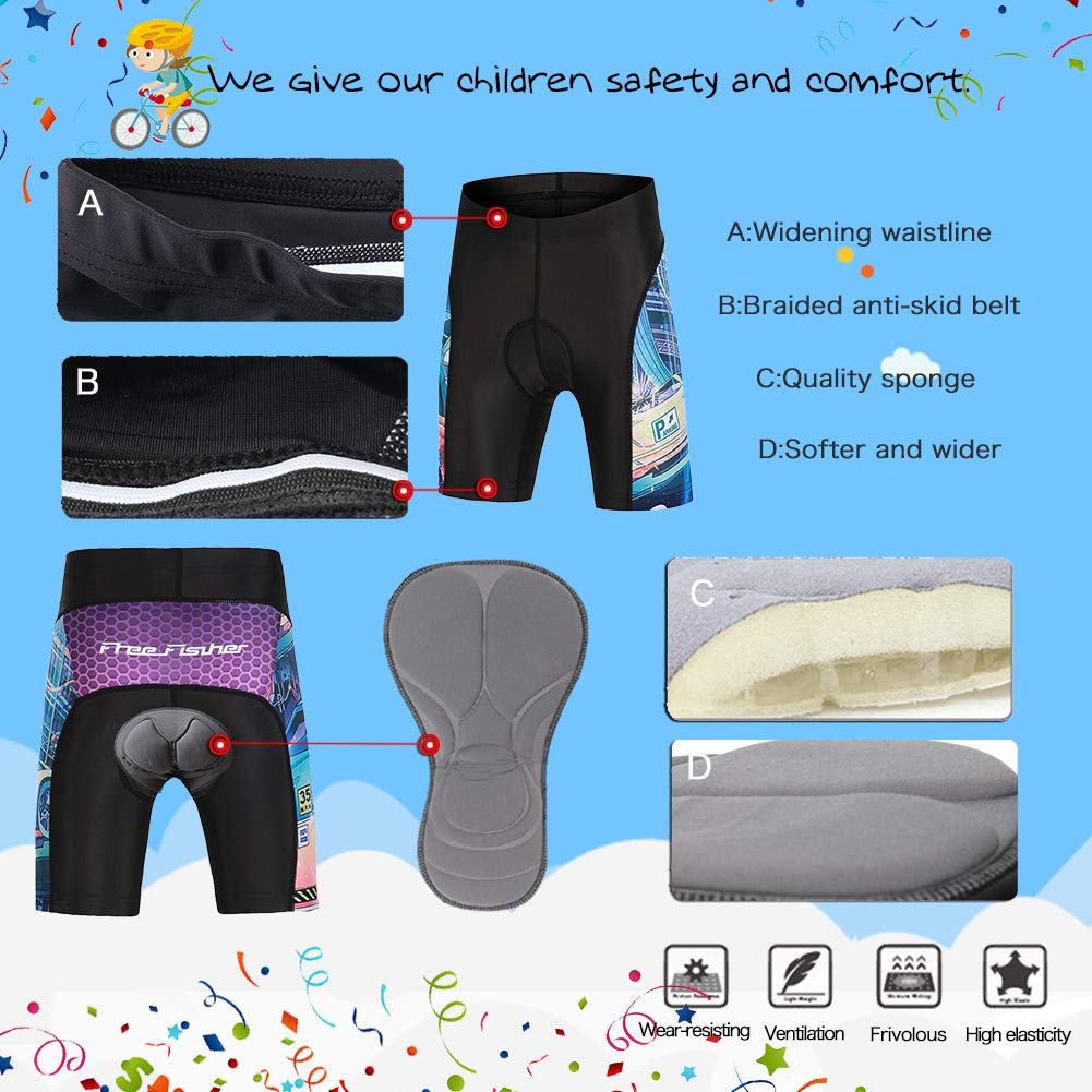 Kinder Jungen Radtrikot Set, Mädchen Radbekleidung Anzüge, Quick Dry Radsportanzug, Fahrradtrikot Kurzarm und 3D Sitzpolster Radhose, Rennwagen, 104/110(Herstellergröße: S)