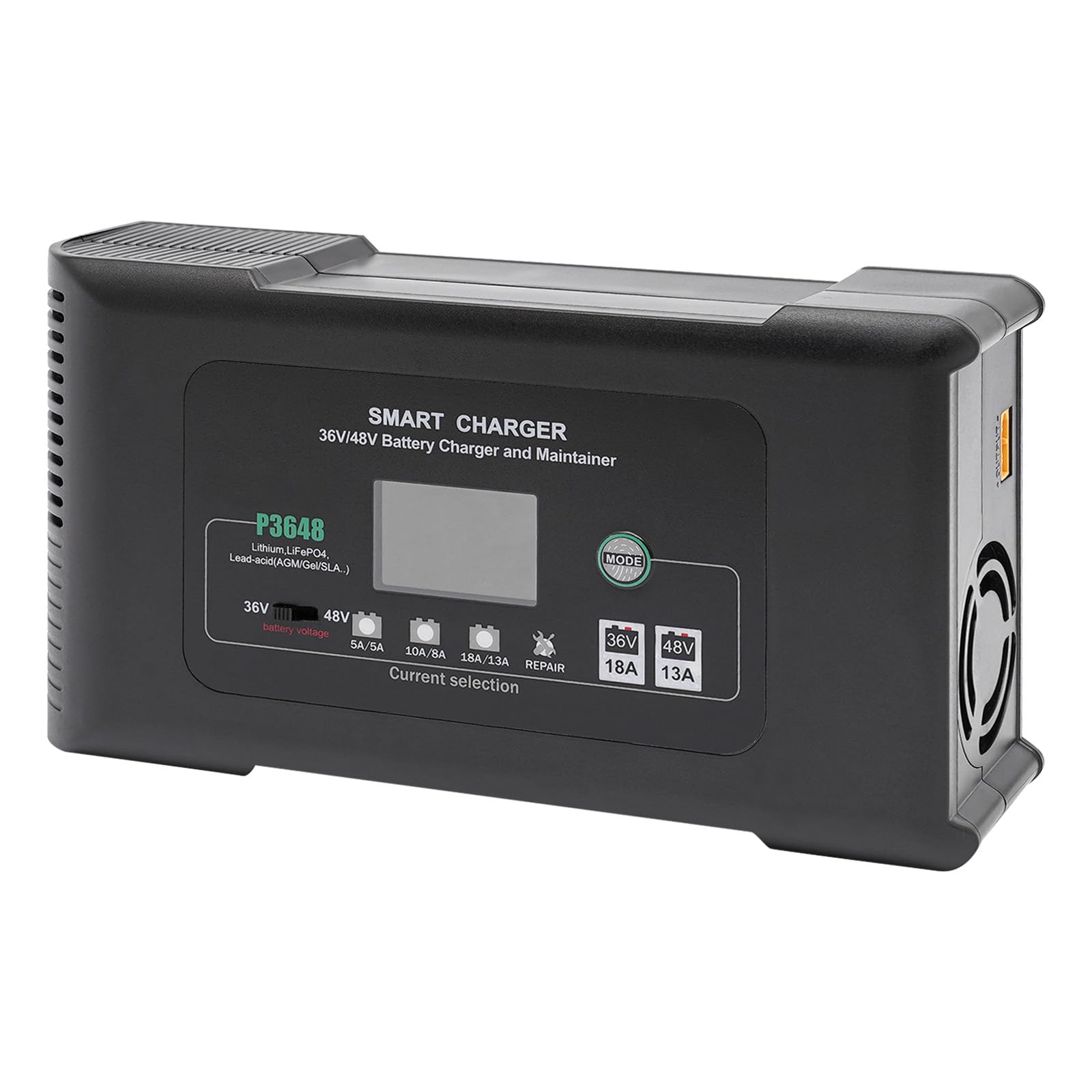 Cargador de coche de 36 V, 23 x 12,5 x 7 cm, cargador de batería inteligente rápido, para cargar baterías de litio, LiFePO4 y plomo-ácido