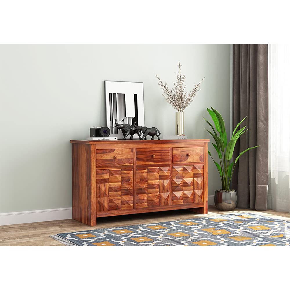 WOODSTAGE Sheesham Wood Sideboard Cabinet With 3 Drawers and 3 Door Cabinets | Multipurpose Storage for Living Room, Office and Kitchen | Durable Wooden Home Furniture | 1 Year Warranty (Honey Finish)-image-18