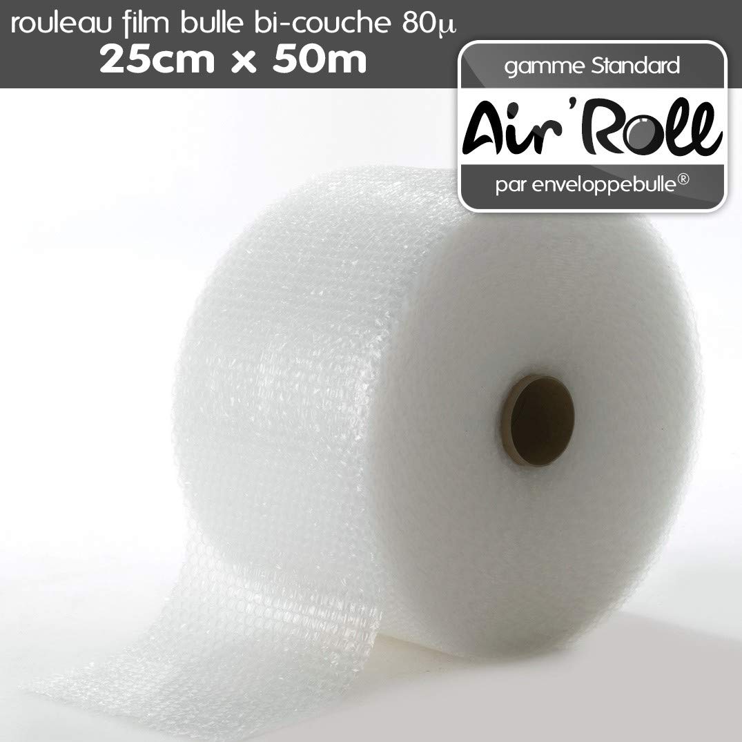 enveloppebulle Lot de 20 Rouleaux de film bulle d'air largeur 25 cm x longueur 50 mètres - gamme Air'Roll STANDARD
