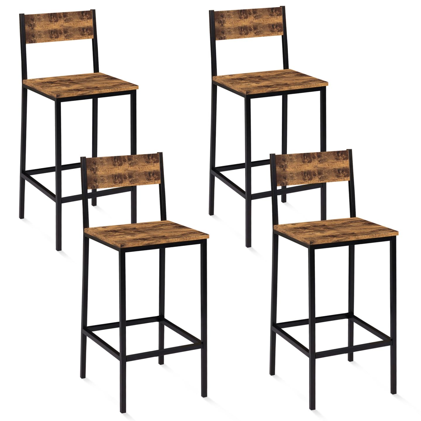 IDMarket - Lot de 4 tabourets de Bar Dayton avec Dossier Chaise de Cuisine Design Industriel