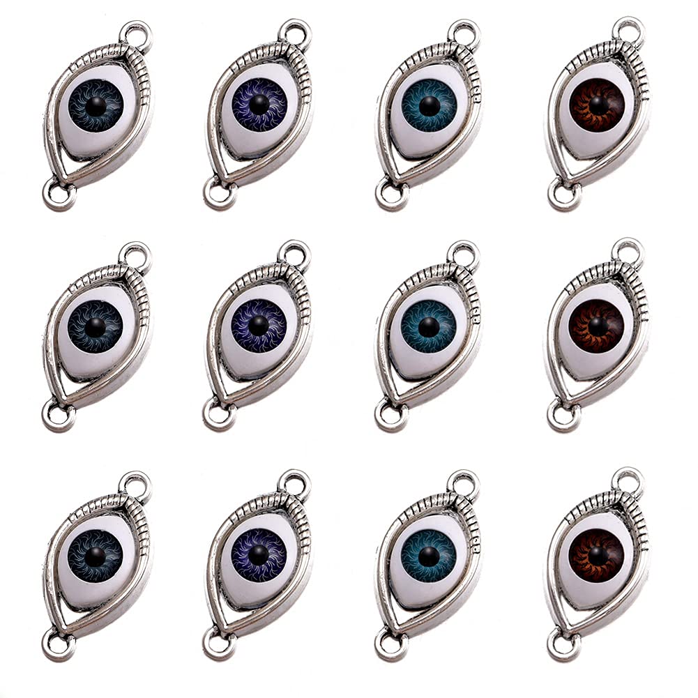 20pcs Mixed Antique Silver Evil Eye Demon Charm Connectors for DIY Necklace Bracelet Jewelry Findings Making Accessory