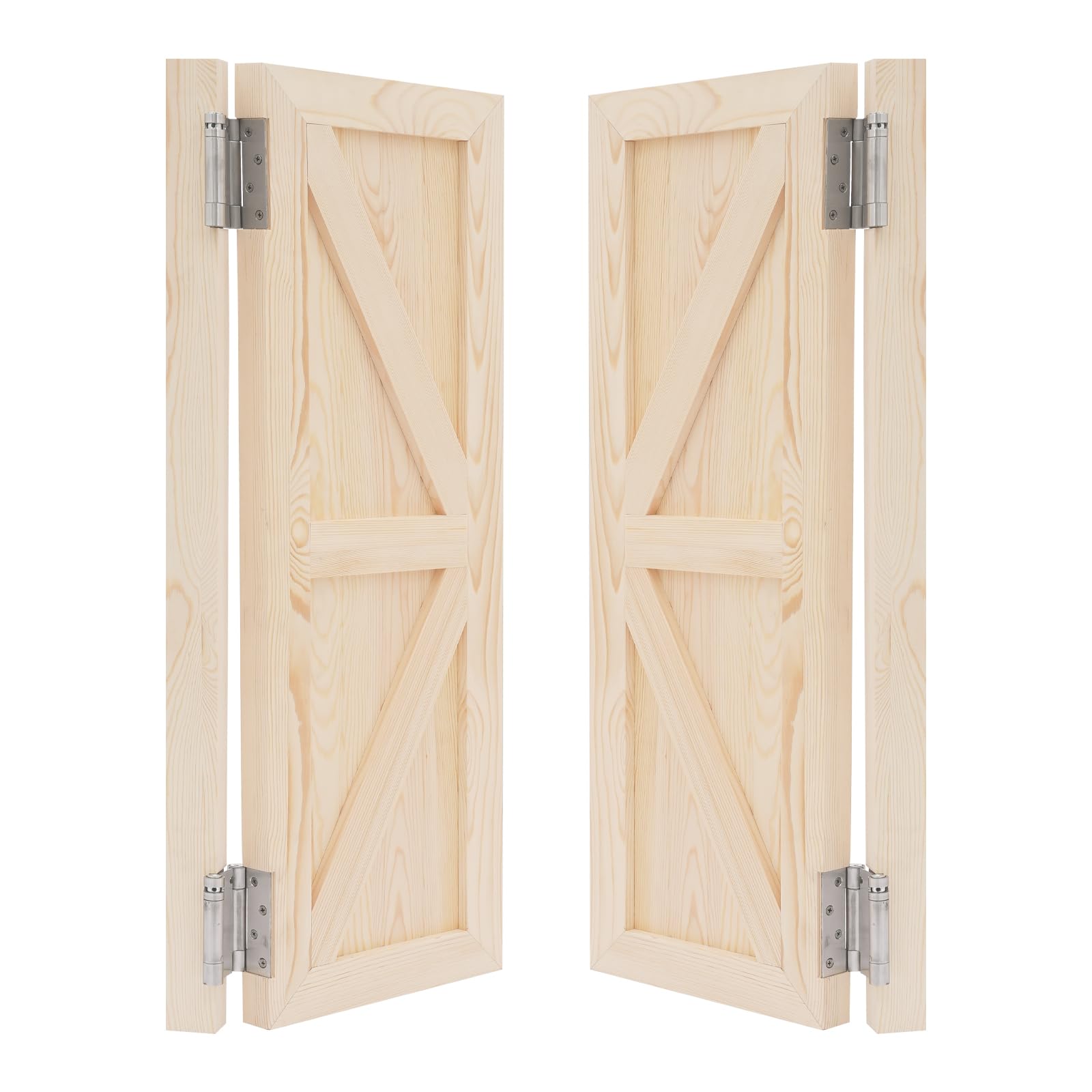 Lot de 2 portes battantes, porte à lamelles en bois de pin, 70 x 90 cm, kit complet de portes de salon, retour automatique de porte, portes de bar, portes à charnière, portes battantes en bois massif