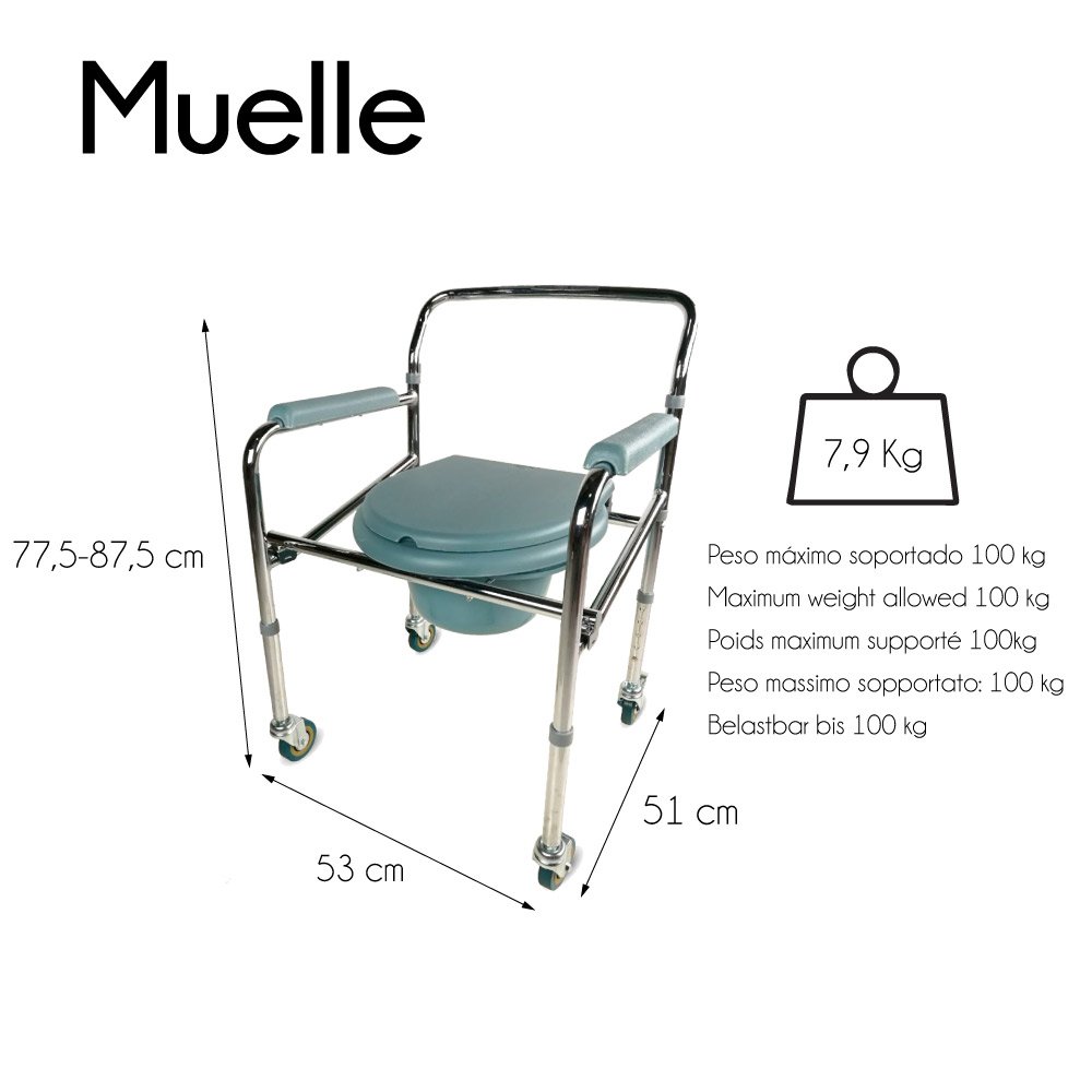 Buy Mobiclinic, Muelle, WC Chair with Wheels, Toilet Seat for The