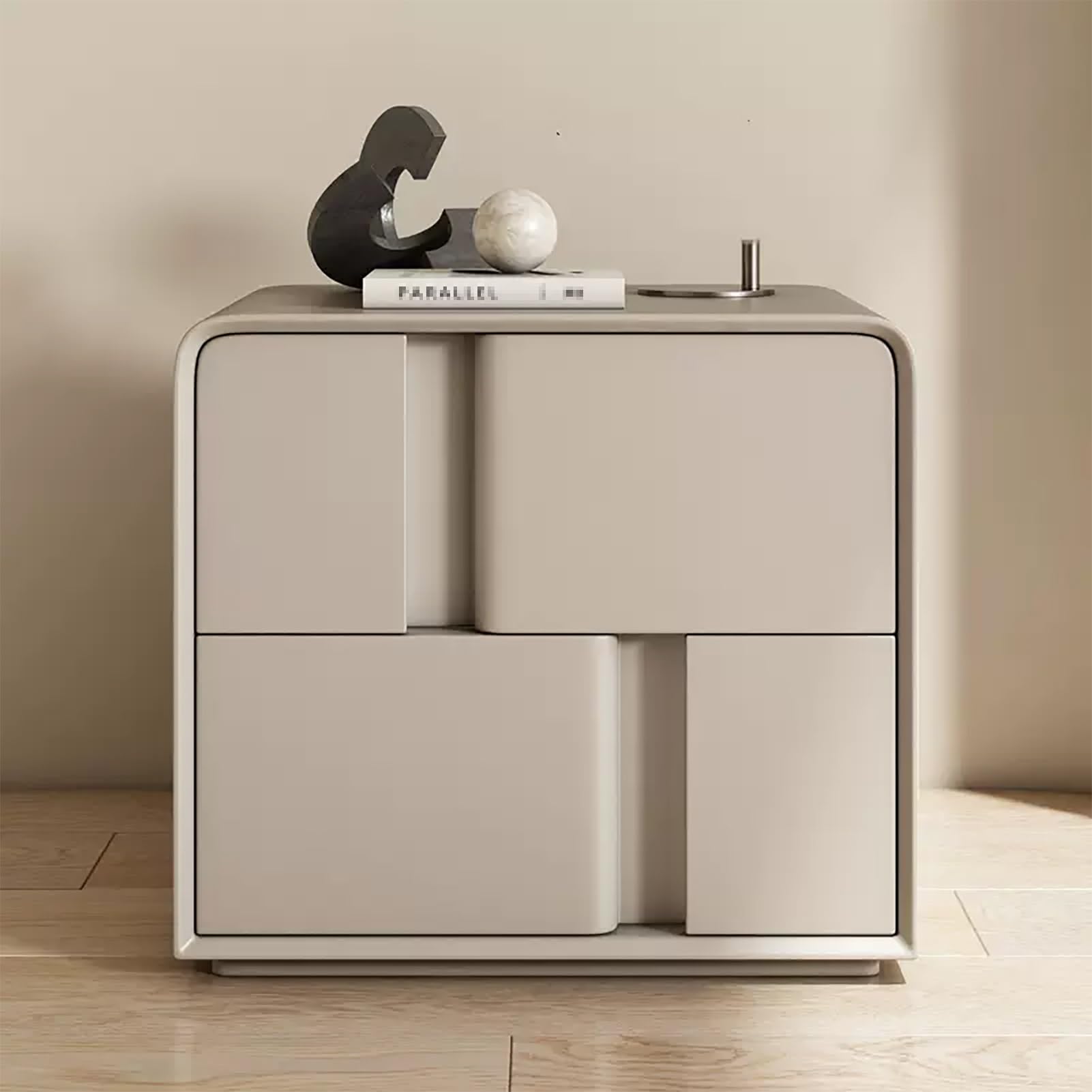 Table de chevet haut de gamme en bois massif et cuir microfibre blanc