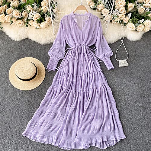 Sommerkleid Damen, Damen-Boho-Kleid, Elegantes Plissee-Midikleid, 3/4 Laternenärmel, Urlaubskleid, Separate Hosenträger, Kordelzug, Elastische...