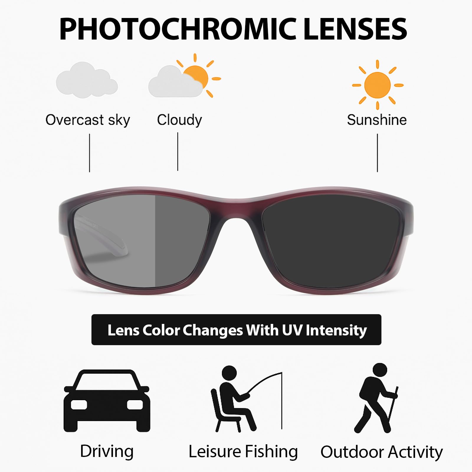Myiaur Selbsttönende Fahrradbrille Damen Polarisiert Photochrome Sonnenbrille Sportsonnenbrille mit UV400 Schutz für Laufen Radfahren