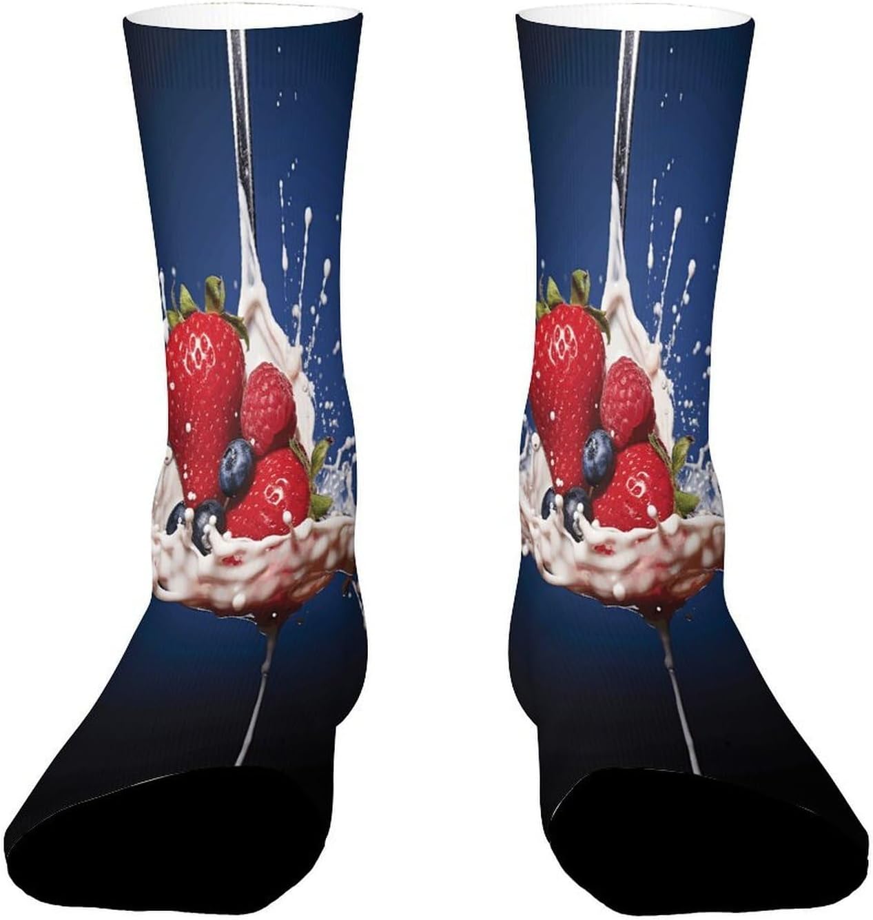 Fruit in Spoon Crew Sock High Stocking Grippy Socks | Socks for Men & Women,Stockings-Long Thin Tube Sports, Breathable Soft Athletic for Nurses,Travel