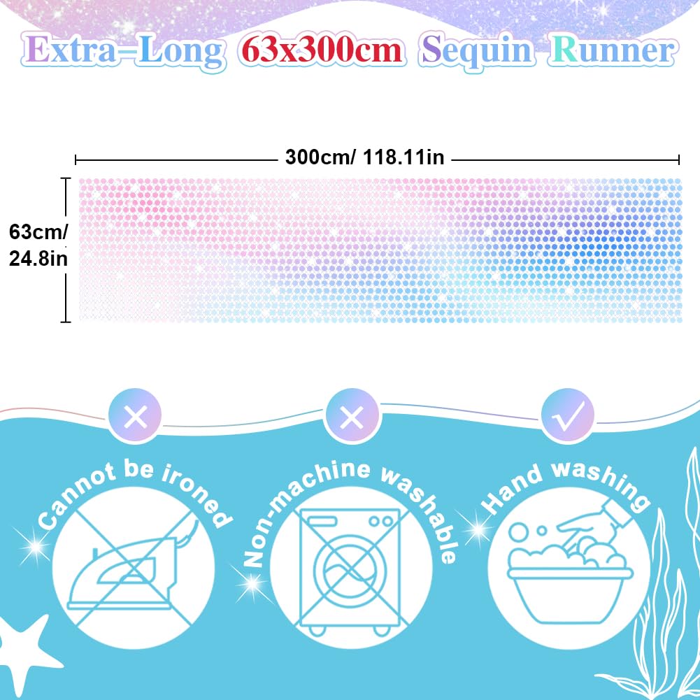 4er Set Elegante Tischläufer Schillernd Weiße Pailletten Tischband – 63 x 300 cm für Outdoor Hochzeitstisch Taufefeier Festliche Meerjungfrau Party Tischdeko (4 Stück)