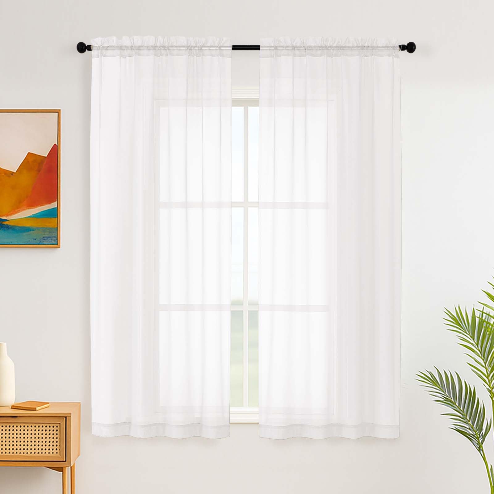 Simplebrand White Voile Sheer Curtains Set of 2, 106cm W x 163cm L Slot Top Net Curtains, Light Filtering Solid Plain Window Sheer Voile Panels for Bedroom Living Room Kitchen Window Treatments