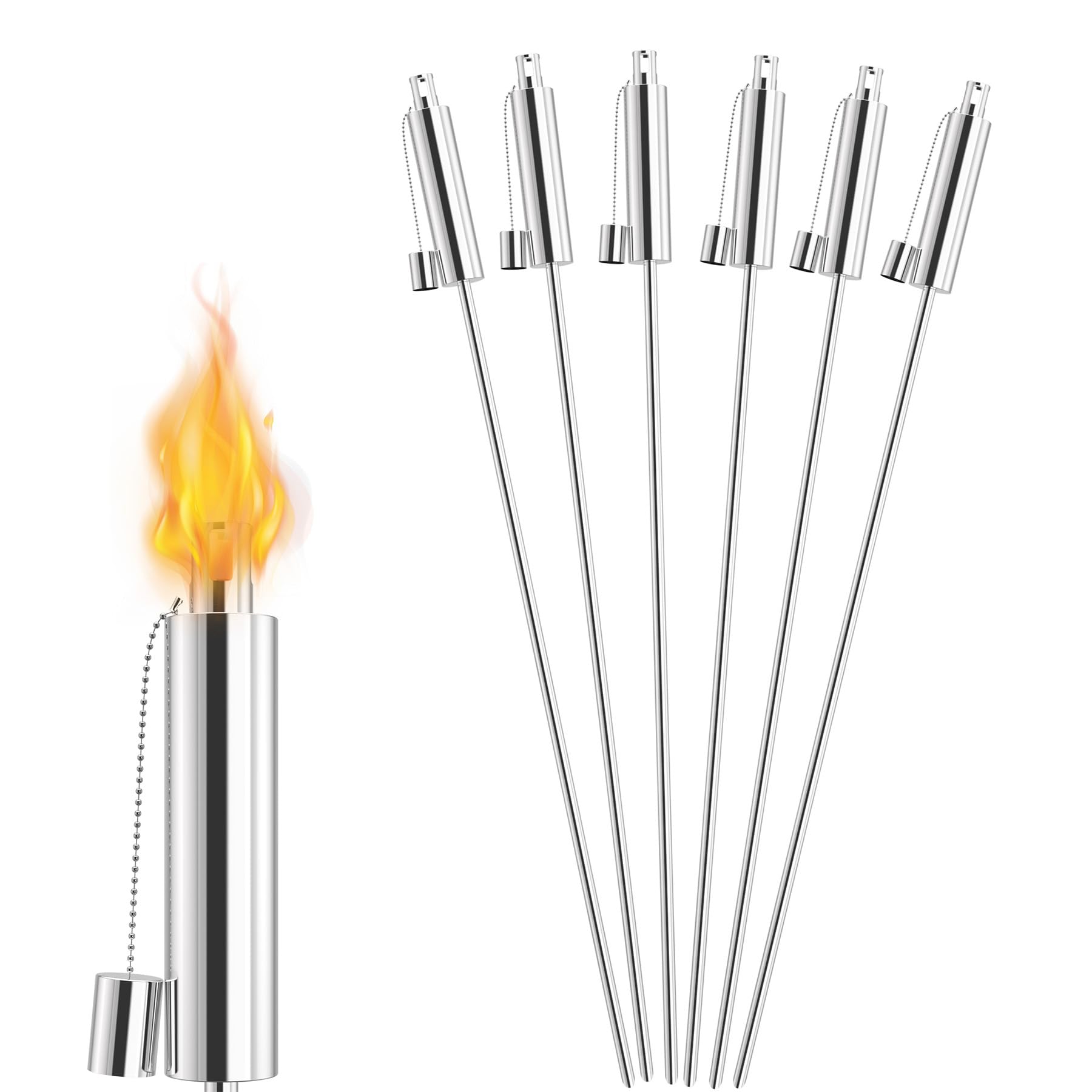 Froadp Juego de 6 antorchas de jardín para exteriores, aceite de 330 ml, de acero inoxidable, 115 cm de alto, antorchas de aceite de larga duración, para aceite de parafina, aceite vegetal, aceite de
