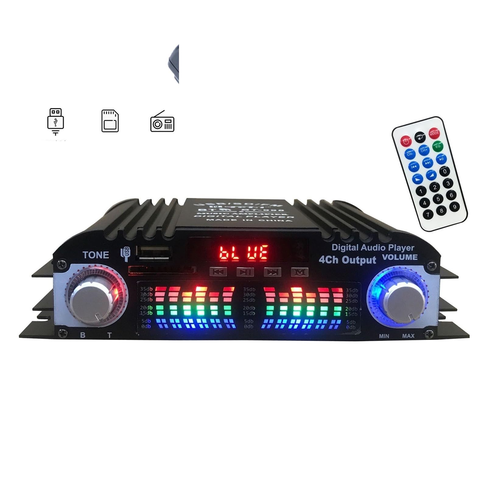 Domowy wzmacniacz samochodowy 4-kanałowe głośniki samochodowe Booster Powered Subwoofer Amplificador Support FM U Disk,Szeroka kompatybilność