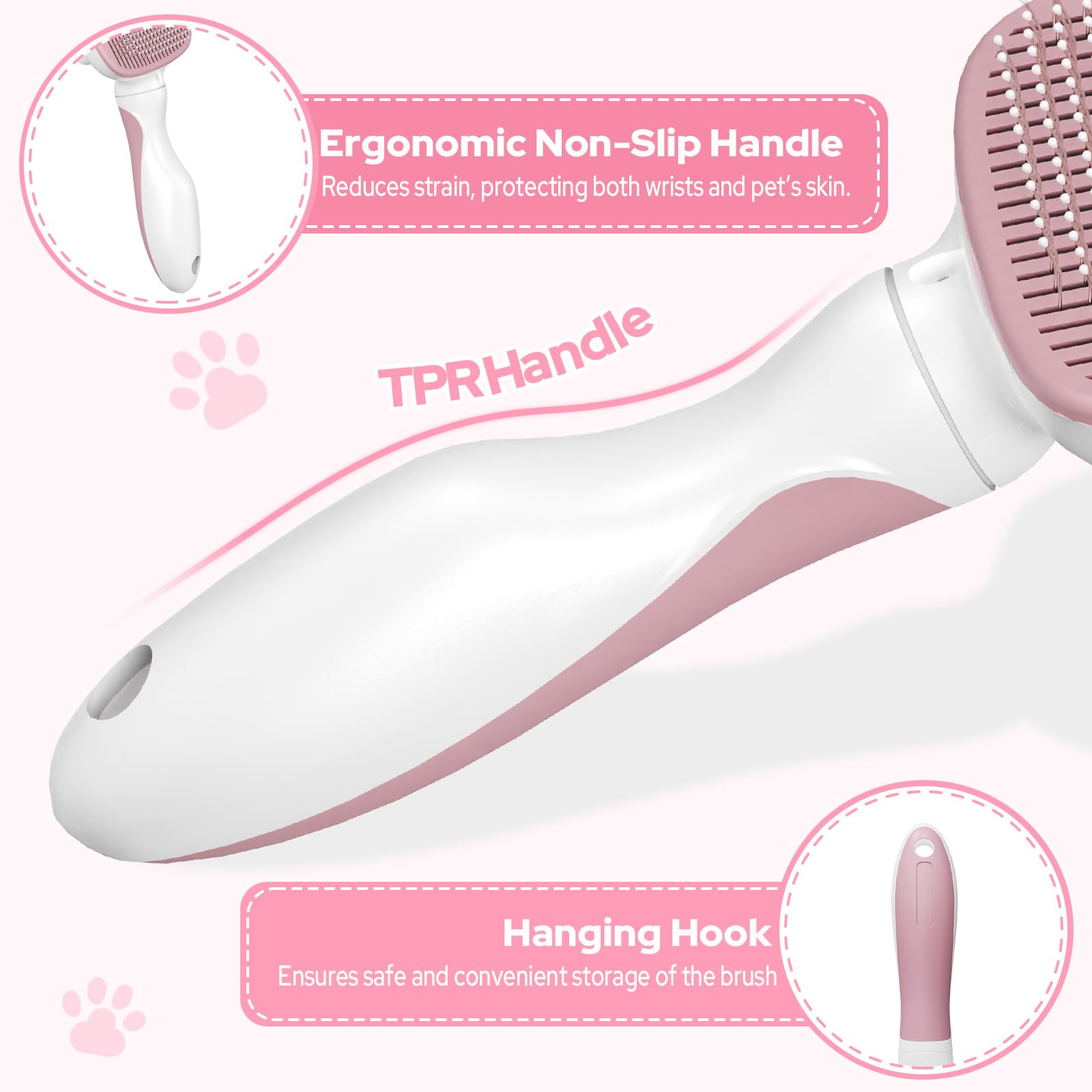 Zivacate Spazzola per Gatti, Autopulente per Animali Domestici, Nettoyage en Un Clic, Spazzola Cani, Manico Antiscivolo, Adatto a Cani e Gatti a Pelo Lungo, Medio e Corto - Rosa-Bianco