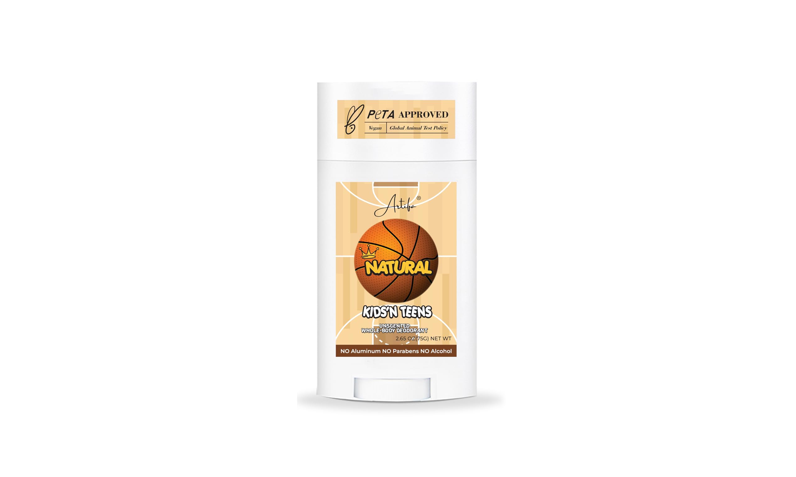 Artifa Natural Deodorant Basketball Design, for Kids and Teens, Unscented, Aluminum FREE, Paraben FREE, Alcohol FREE, Cruelty FREE 2.65 oz (75 g)