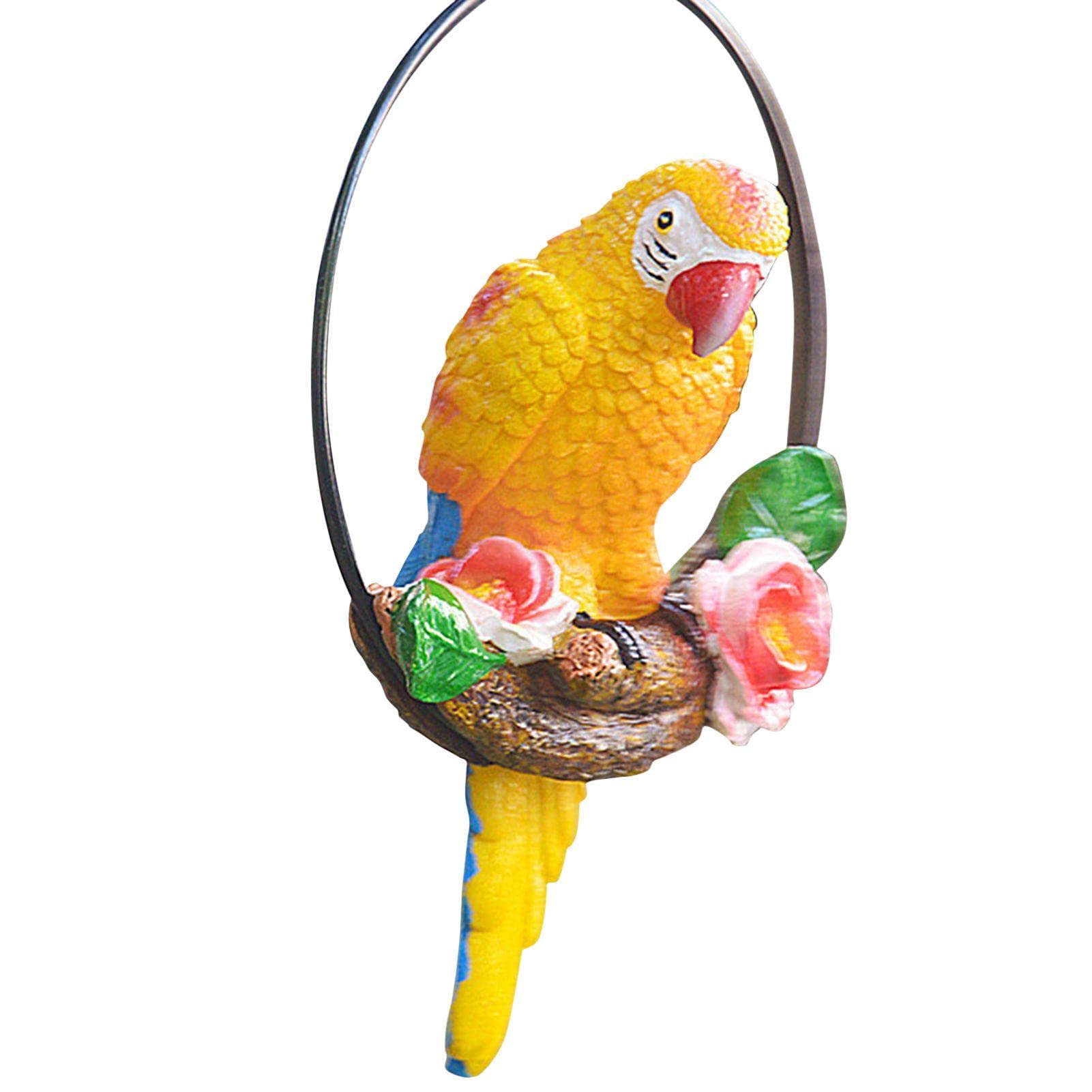 Tuxxjzm Garden Hanging Parrot Statue Perching Branch In Metal Round Ring | Swinging Parrot Sculpture | Animal Model Figurine Sculpture Nature Lovers Tropical Bird Lawn Patio Home Sculpture Tree Decor